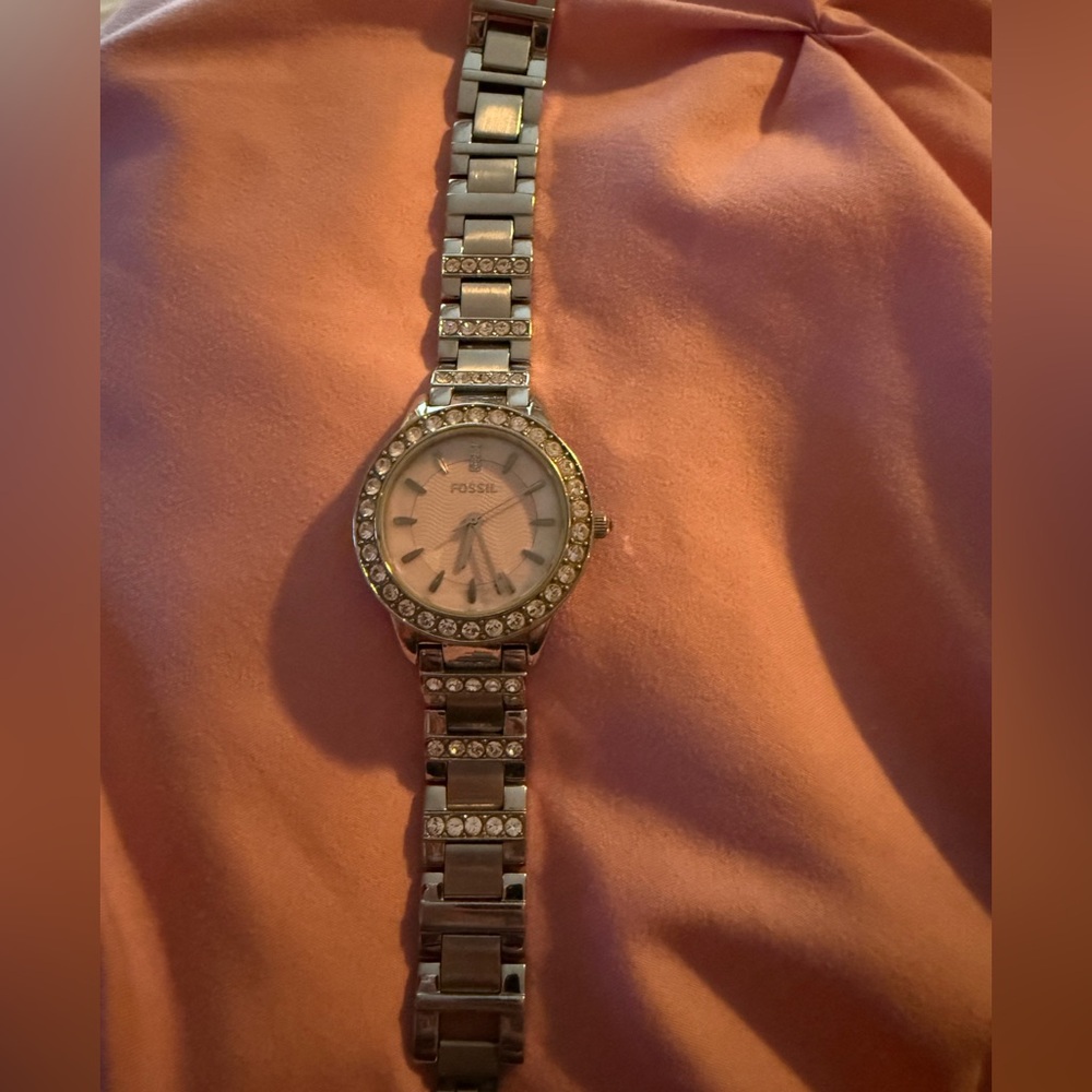 Fossil Silver-Tone Watch with Crystal Details
